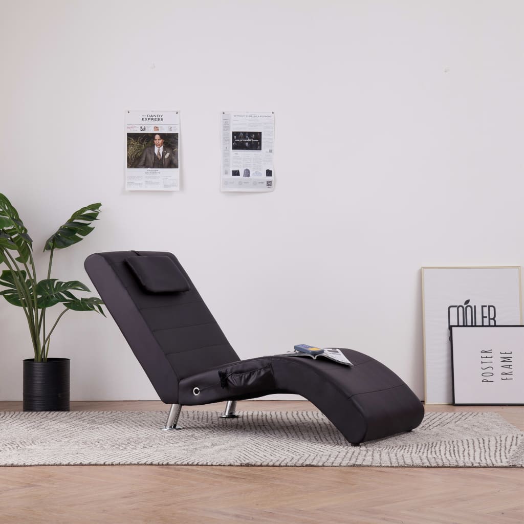 vidaXL Massage Chaiselongue mit Kissen Braun Kunstleder