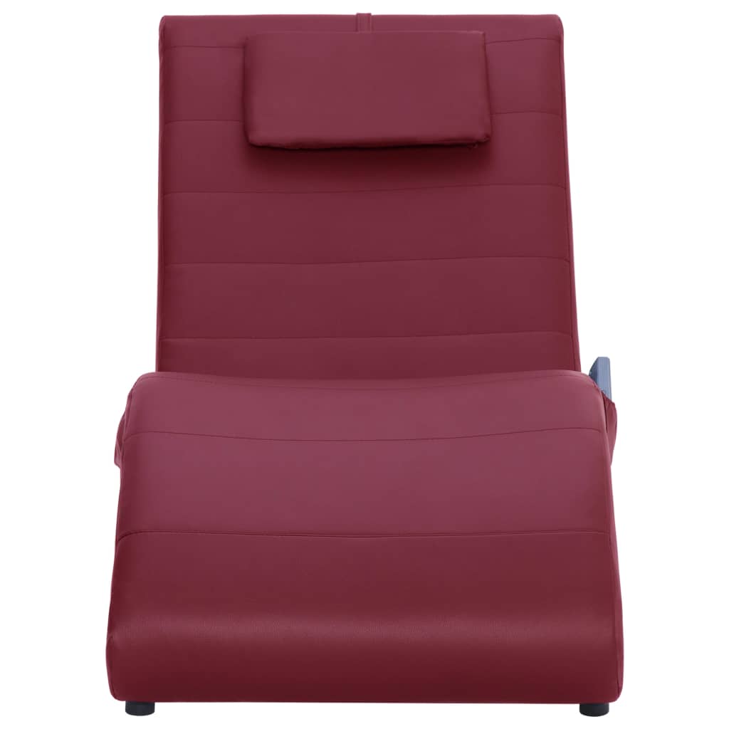 vidaXL Chaise longue de massage et oreiller Rouge bordeaux Similicuir