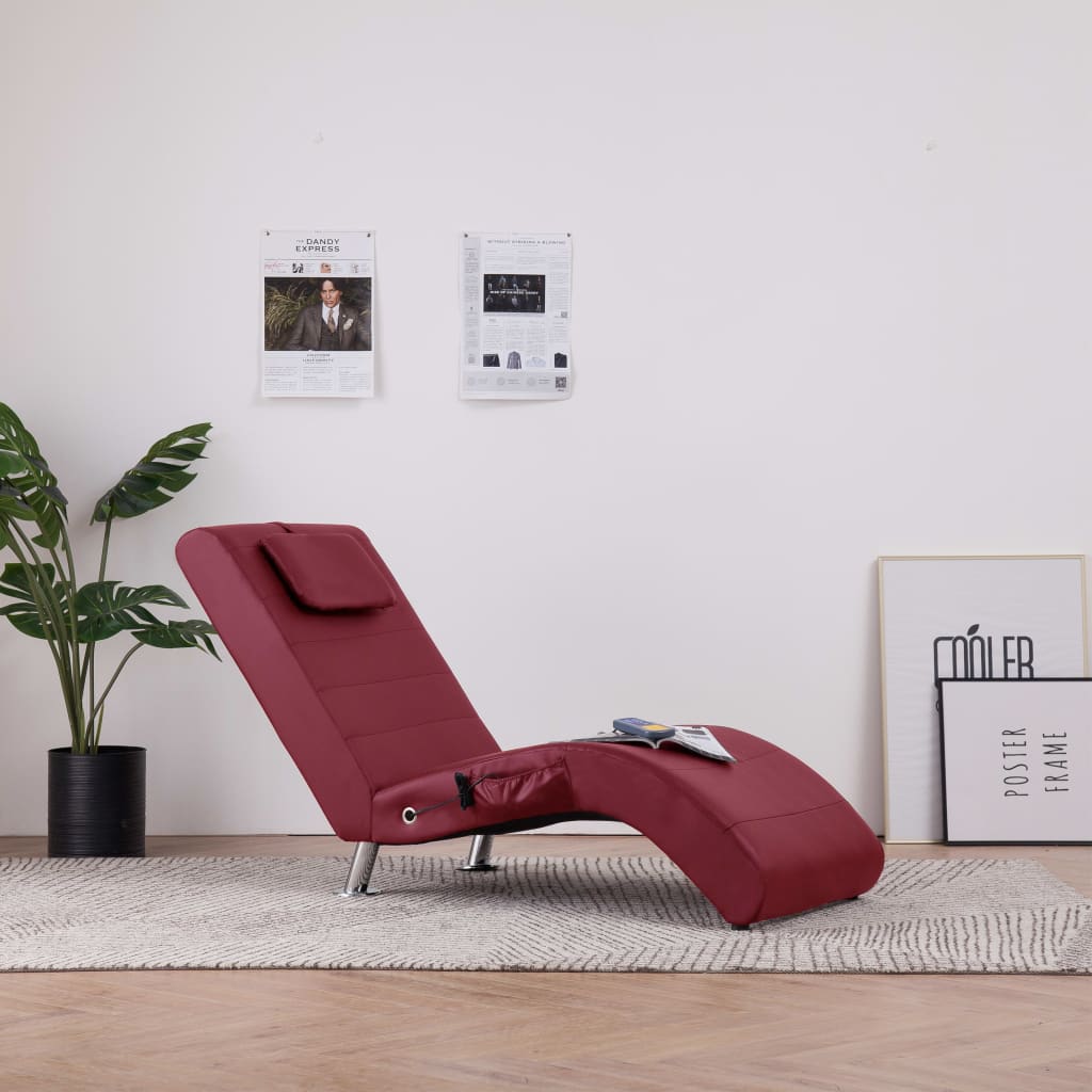 vidaXL Massage-Chaiselongue mit Kissen Weinrot Kunstleder