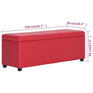 Lavice s úložným prostorem 116 cm červená umělá kůže - obrázek 8