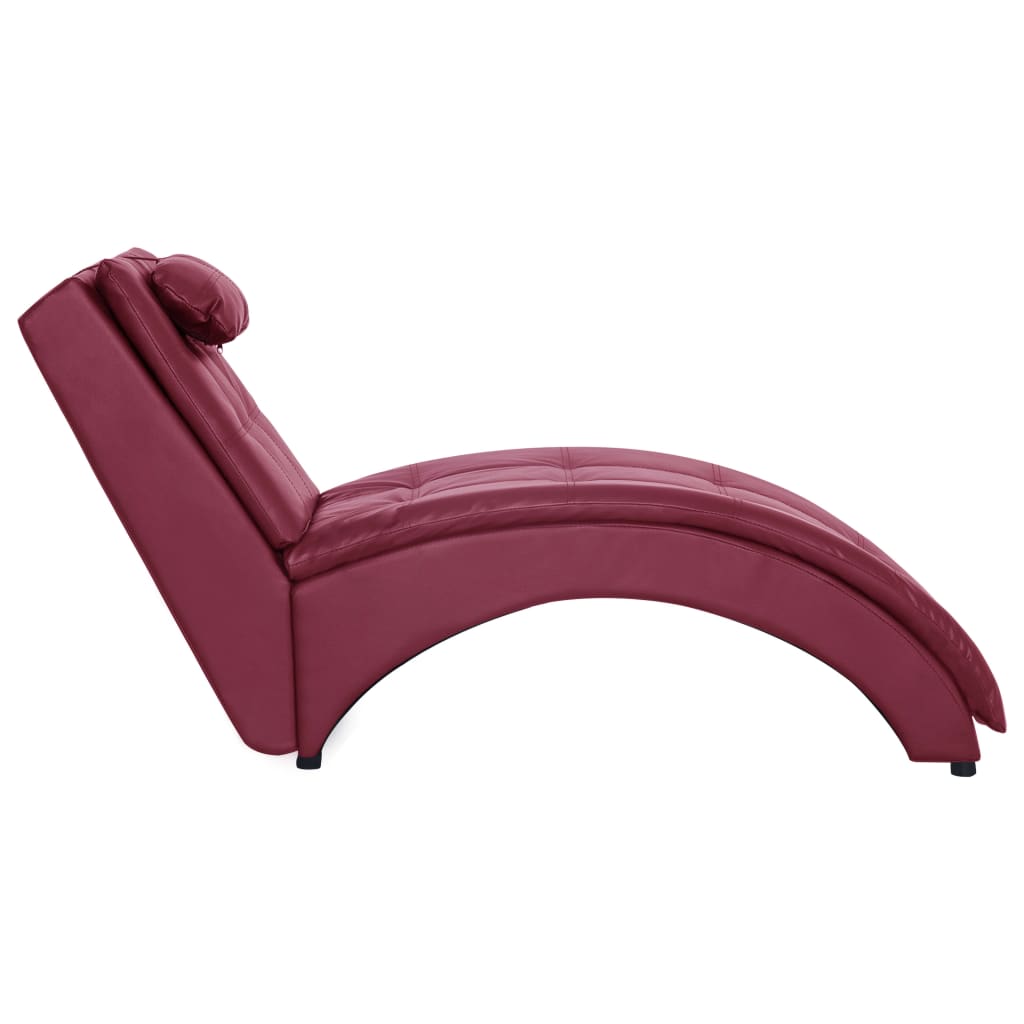 vidaXL Chaise longue com almofada couro artificial vermelho tinto