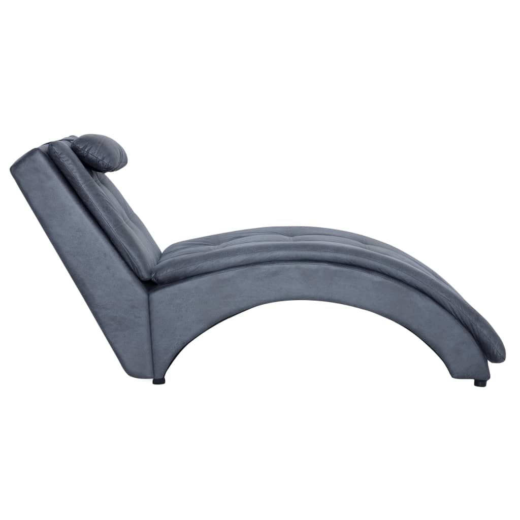 vidaXL Chaise longue avec oreiller Gris Similicuir daim