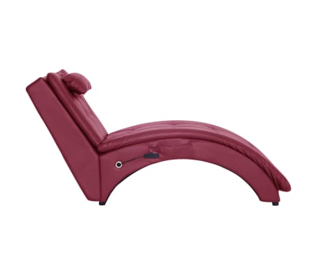 vidaXL Chaise longue massagem c/ almofada couro artif. vermelho tinto