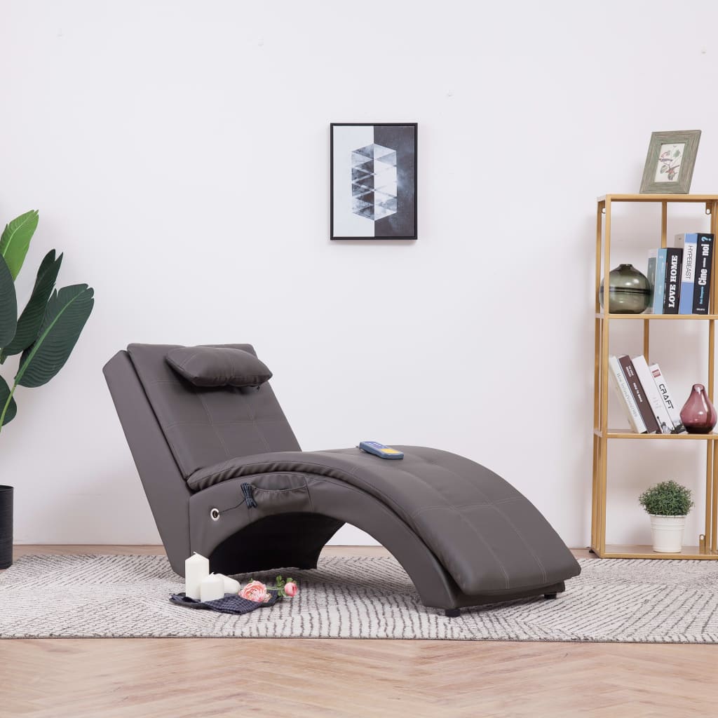 vidaXL Massage Chaiselongue mit Kissen Grau Kunstleder