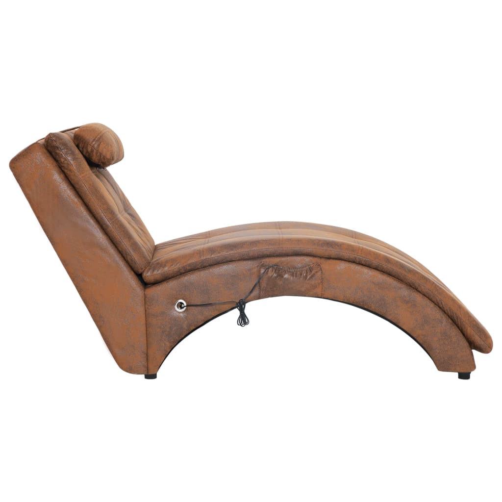 vidaXL Massage chaise longue met kussen kunstsuède bruin afbeelding