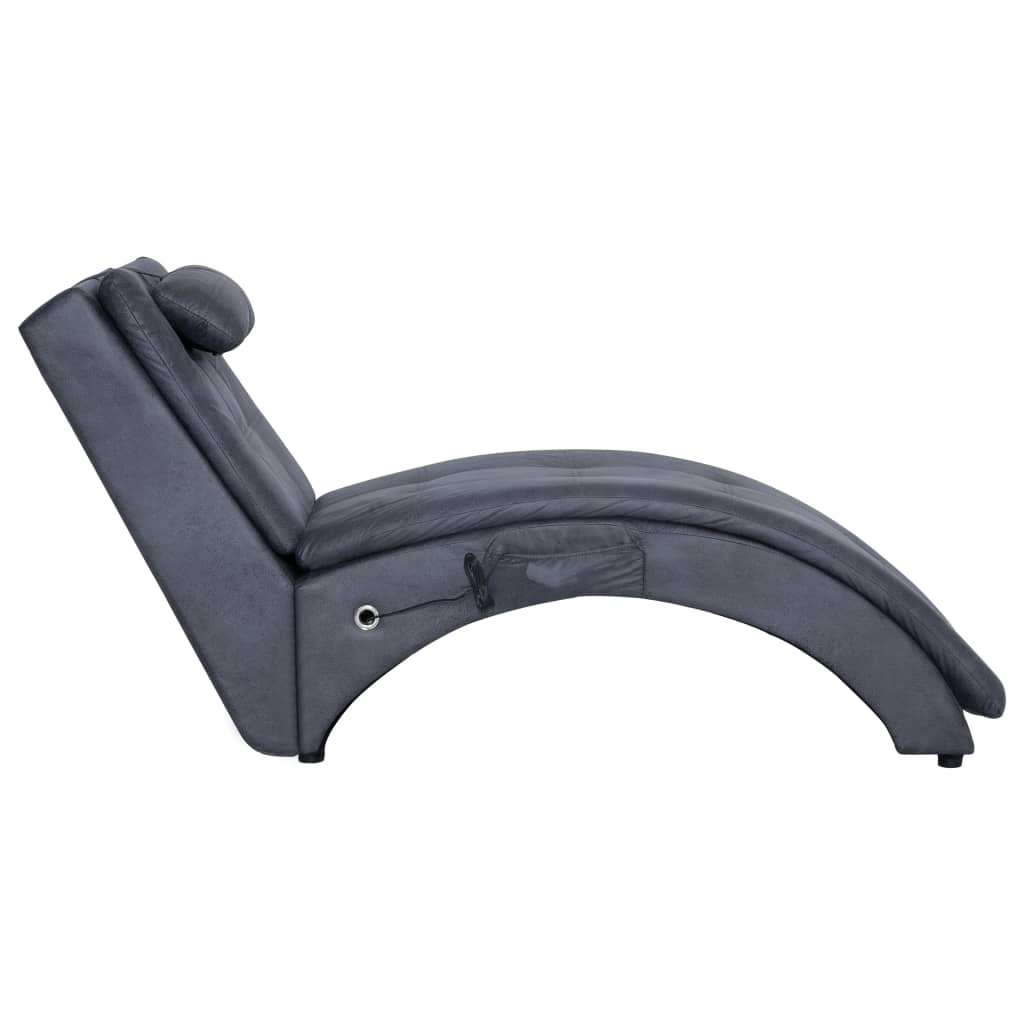 vidaXL Massage chaise longue met kussen kunstsuède grijs afbeelding