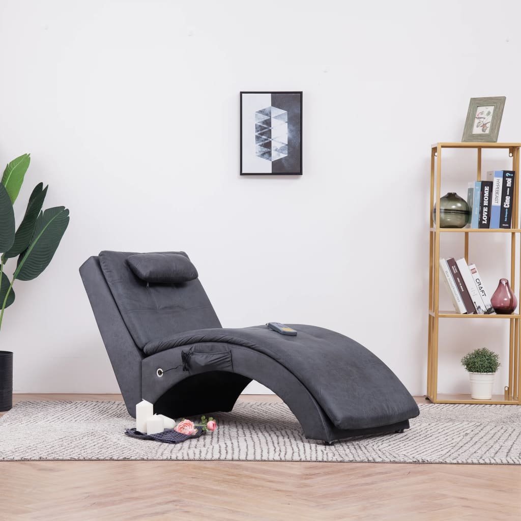 vidaXL Massage Chaiselongue mit Kissen Grau Wildleder-Optik