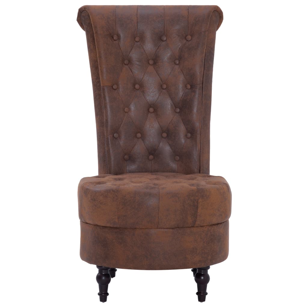 vidaXL Krzesło z wysokim oparciem, brązowe, sztuczna skóra zamszowa