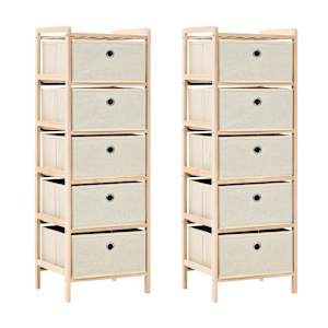 Stojalo s 5 košarami iz blaga 2 kosa bež cedrovina