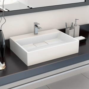 vidaXL valamu 50 x 38 x 13 cm mineraalvalatis/marmorvalatis, valge