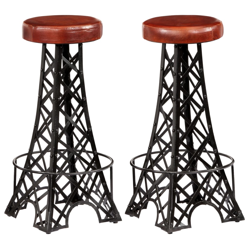 Bar Stools 2 Piece Real Leather