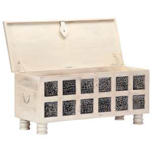 Úložný box bílý 110 x 40 x 45 cm masivní akáciové dřevo - obrázek 2