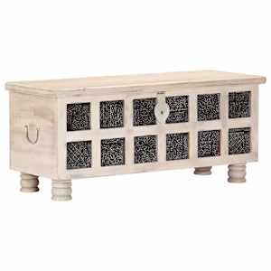 Úložný box bílý 110 x 40 x 45 cm masivní akáciové dřevo - obrázek 12