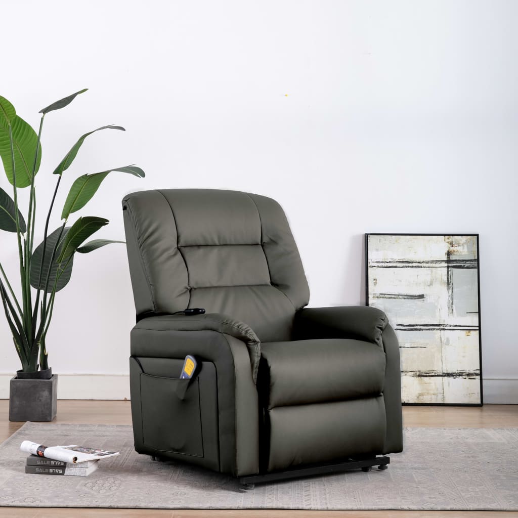 vidaXL Massagefauteuil elektrisch sta-op-stoel kunstleer grijs