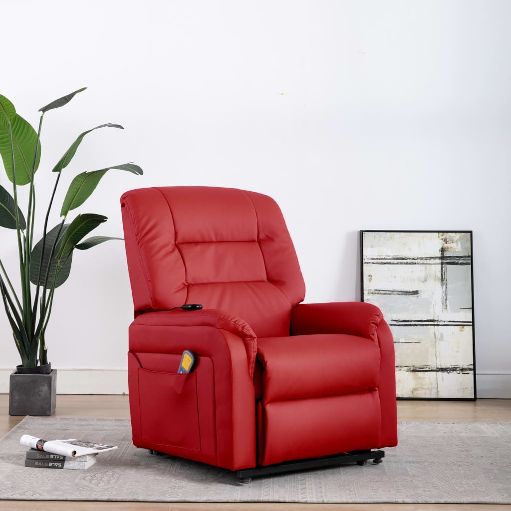 vidaXL eldrevet løftestol med massagefunktion kunstlæder rød