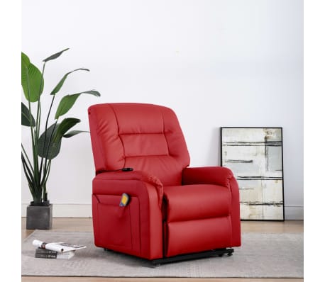 vidaXL Rozkładany fotel masujący, podnoszony, czerwony, sztuczna skóra