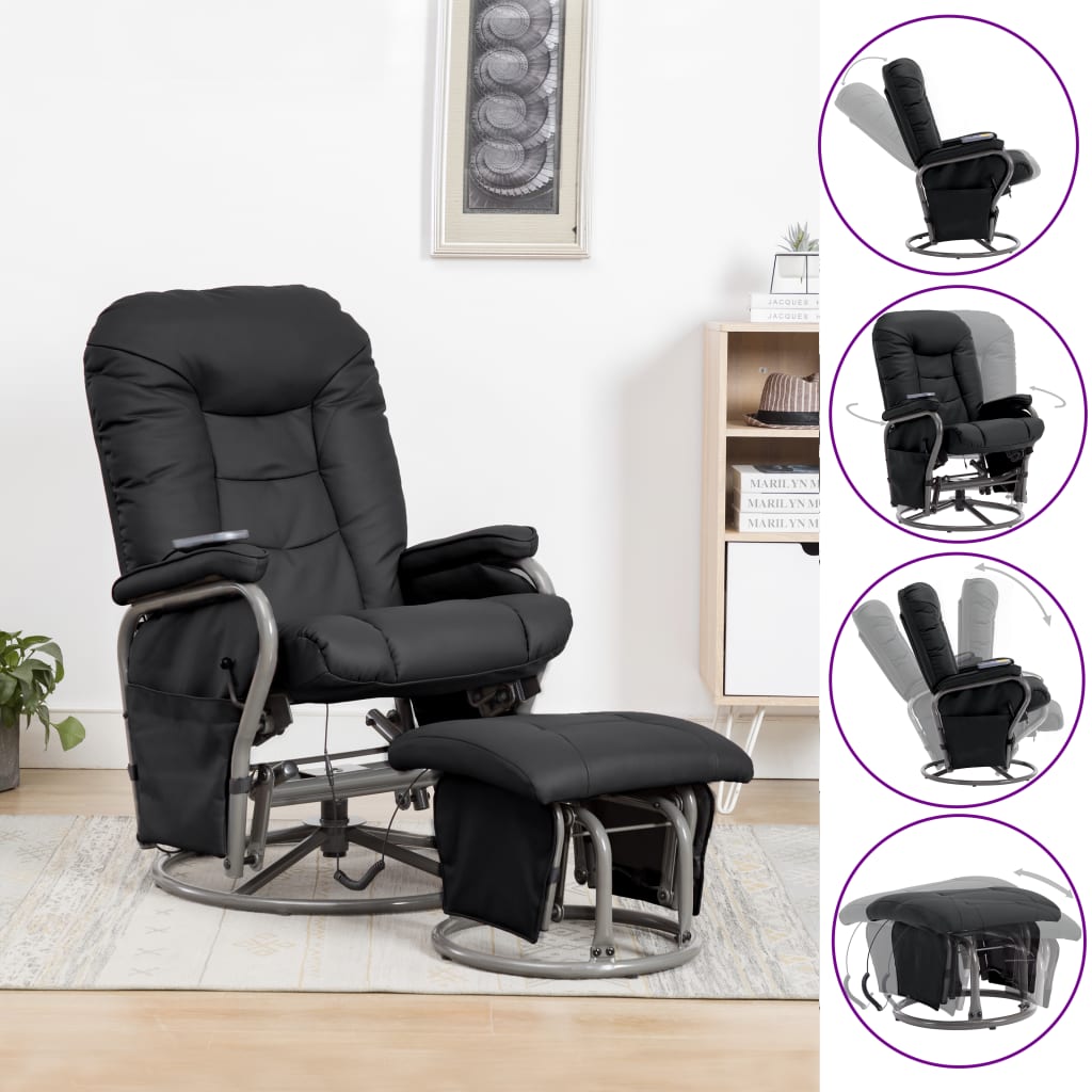 vidaXL Fotel do masażu z podnóżkiem, odchylany, czarny, ekoskóra