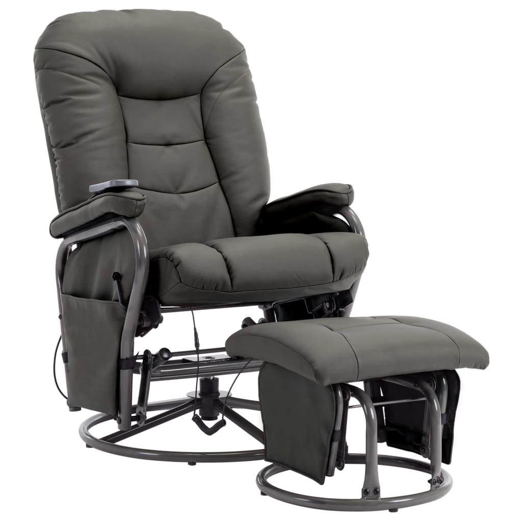 vidaXL Fotel do masażu z podnóżkiem, odchylany, szary, ekoskóra