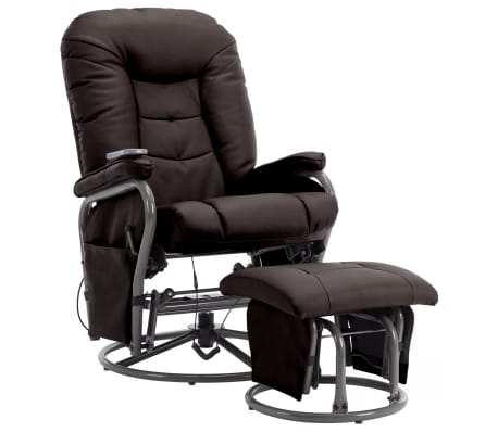vidaXL Fotel do masażu z podnóżkiem, odchylany, brązowy, ekoskóra
