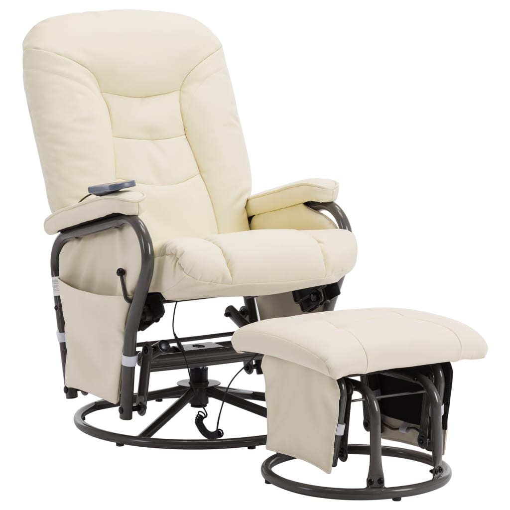 vidaXL Fotel do masażu z podnóżkiem, odchylany, kremowy, ekoskóra
