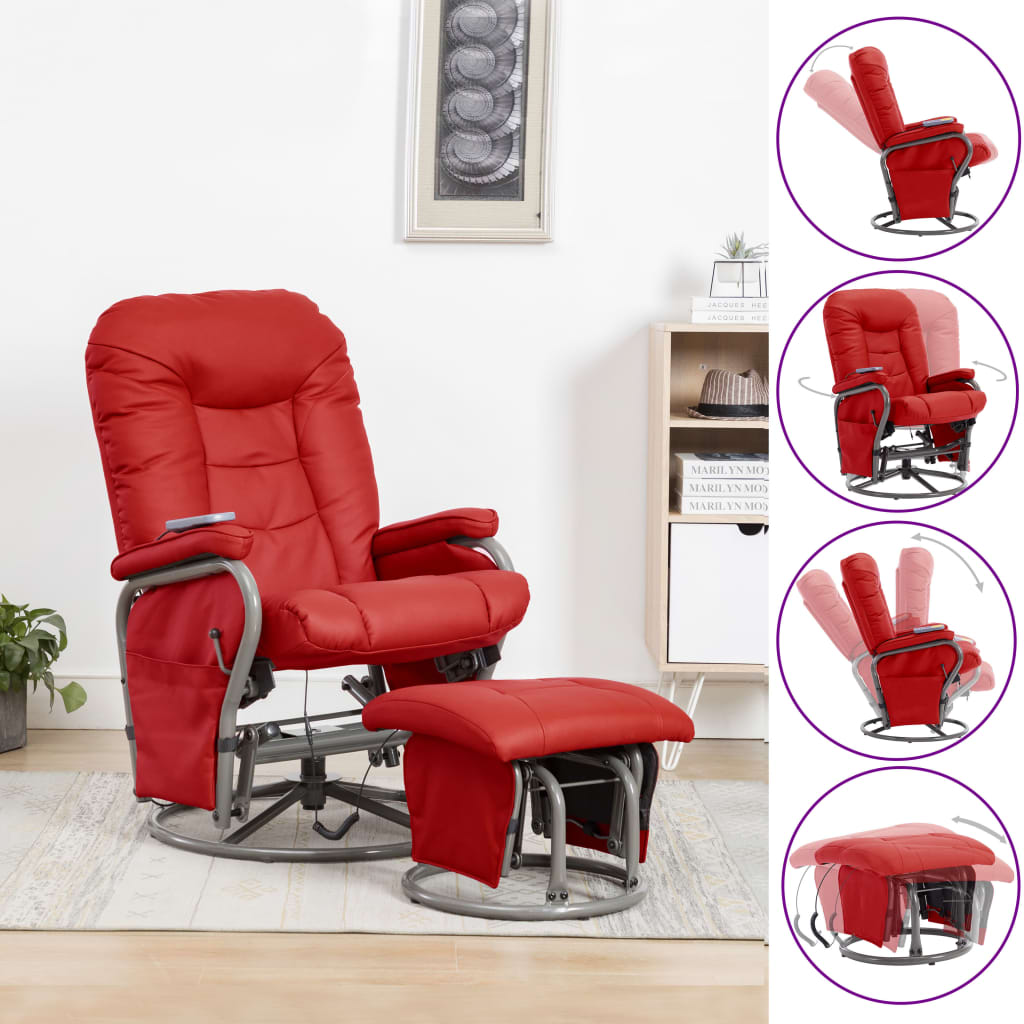 vidaXL Fotel do masażu z podnóżkiem, regulowany, czerwony, ekoskóra