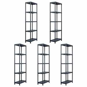 Stojala s policami 5 kosov plastika 125 kg 60x30x180 cm črna