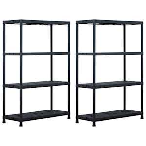 Stojala s policami 2 kosa plastika 220 kg 90x40x138 cm črna