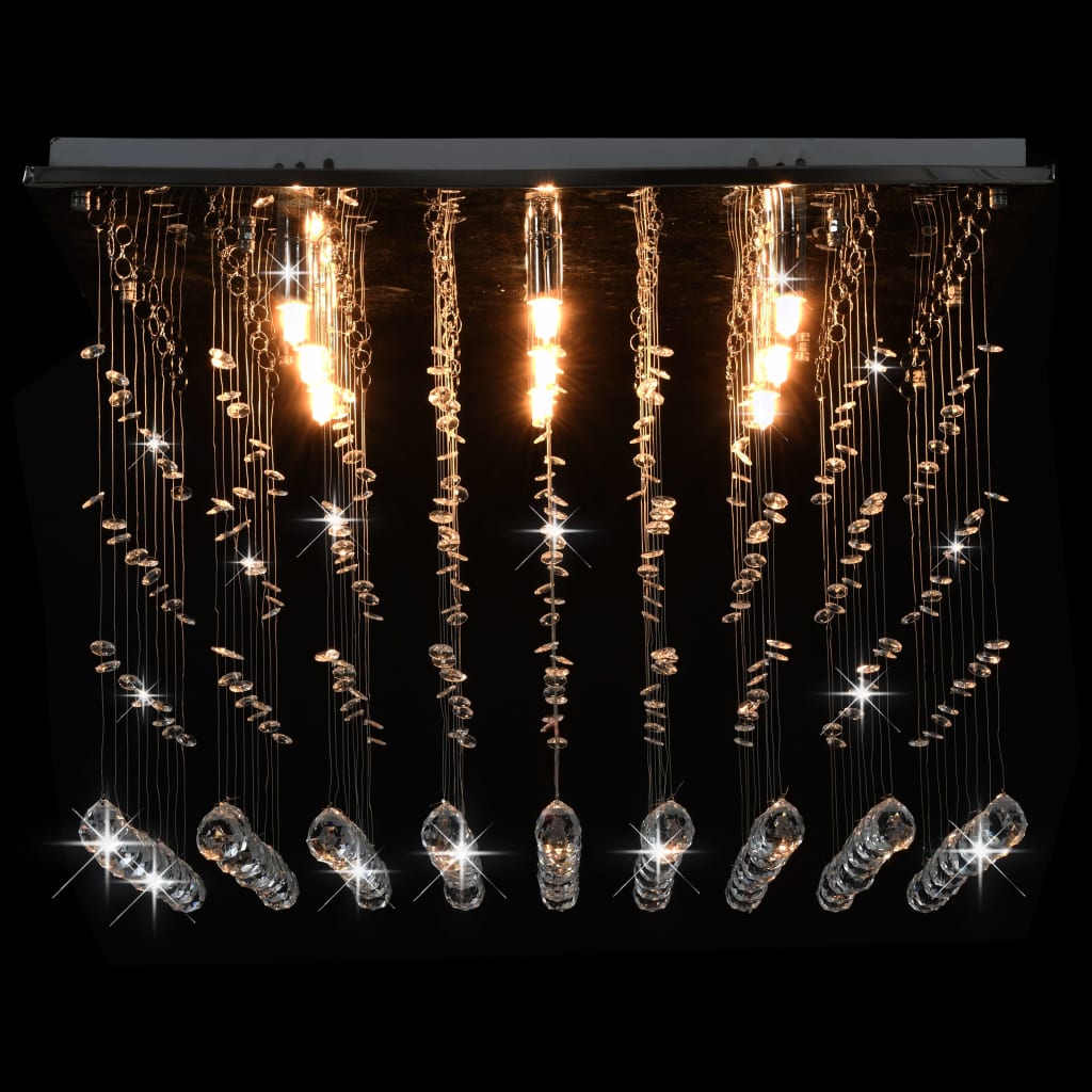 Ezüstszínű, kocka alakú mennyezeti lámpa kristálygyöngyökkel G9 