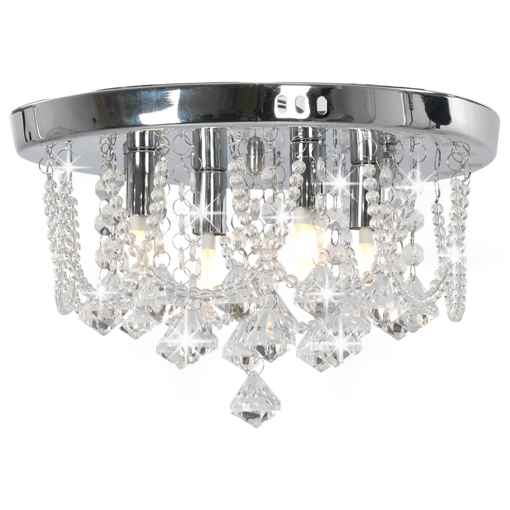 vidaXL Ceiling Lamp with Crystal Beads Silver Round 4 x G9 Bulbs