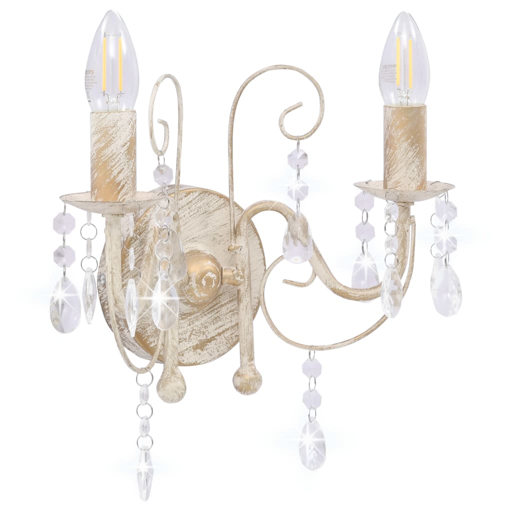 vidaXL væglampe med perler 2 x E14-pærer antik hvid