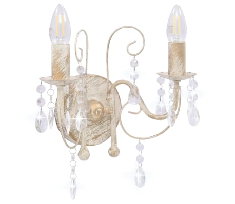 vidaXL væglampe med perler 2 x E14-pærer antik hvid