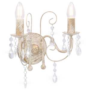 Nástěnná lampa s korálky bílá patina 2 x žárovka E14 - obrázek 2