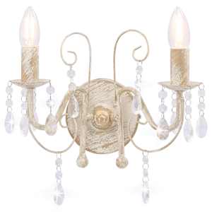 Nástěnná lampa s korálky bílá patina 2 x žárovka E14 - obrázek 3