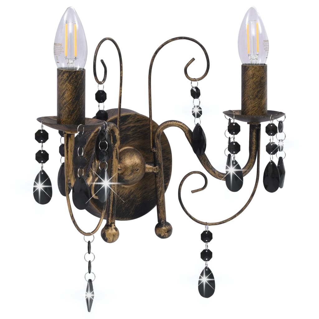 vidaXL Wall Lamp with Beads Antique Black 2 x E14 Bulbs