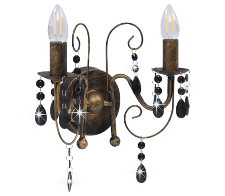 vidaXL Wall Lamp with Beads Antique Black 2 x E14 Bulbs