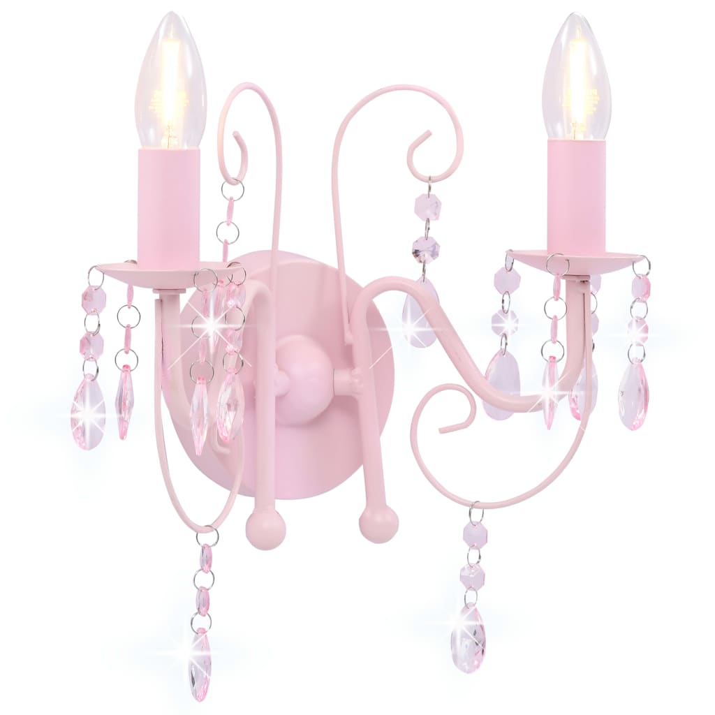 vidaXL væglampe med perler 2 x E14-pærer pink