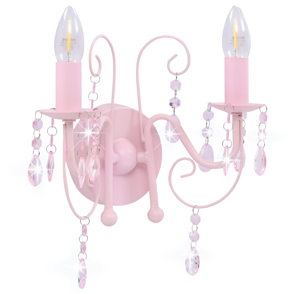 vidaXL Wandlamp met kralen 2 x E14 roze afbeelding