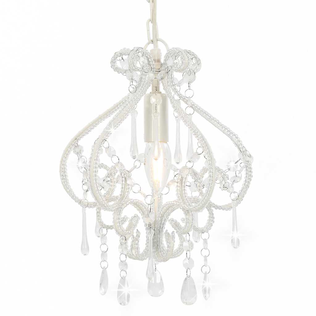 vidaXL Candelabru cu mărgele, alb, rotund, E14