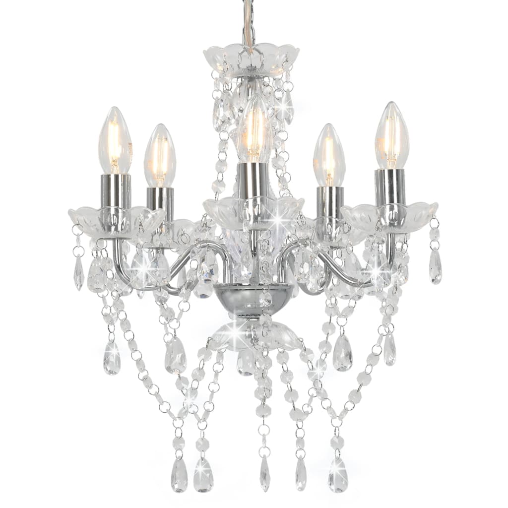 Poza vidaXL Candelabru cu margele de cristal, argintiu, rotund, 5 x E14