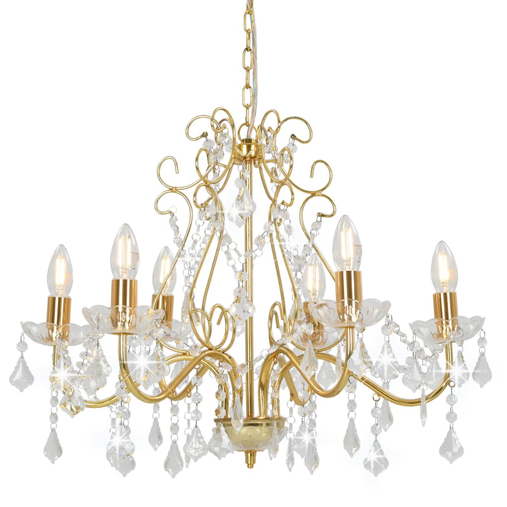 vidaXL Candelabru cu mărgele de cristal, auriu, rotund, 6 x E14