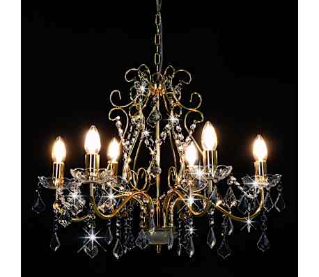 vidaXL Kroonluchter Kralen Rond 3xE14 Goudkleurig Plafondlamp Lamp Verlichting