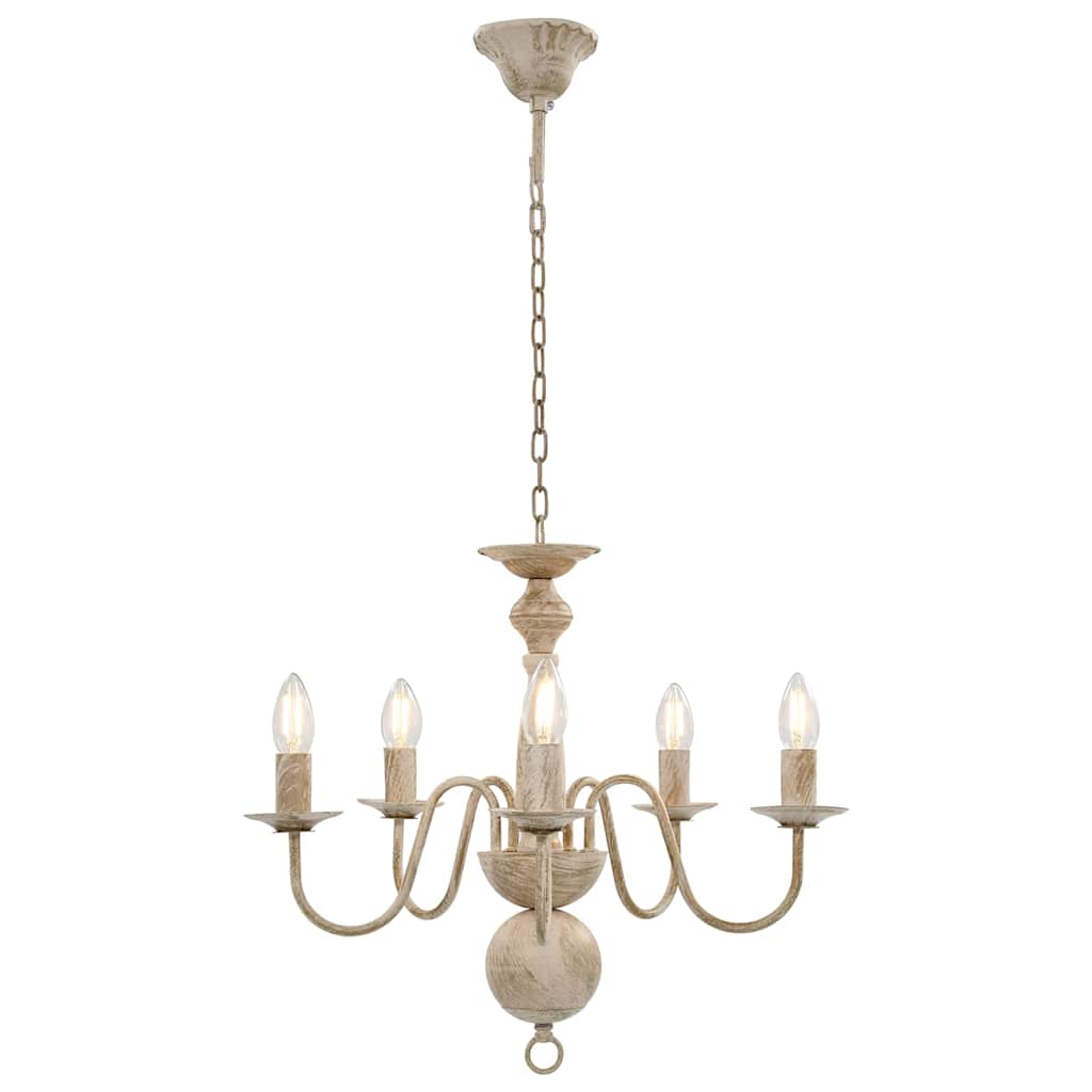 vidaXL Candelabru antichizat, alb, becuri E14 x 5