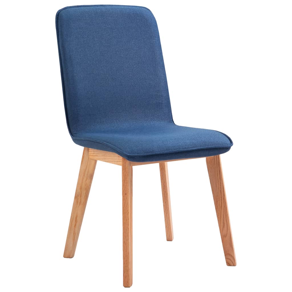 vidaXL Valgomojo kėdės, 2 vnt., mėlynas audinys ir ąžuolo med. mas.