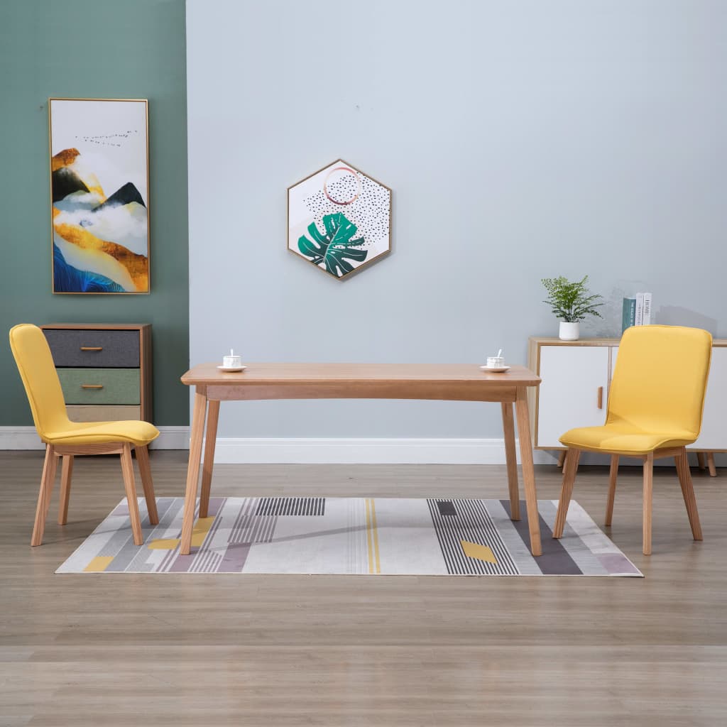 vidaXL Scaune de bucătărie 2 buc, galben, textil & lemn stejar masiv vidaXL imagine noua 2022