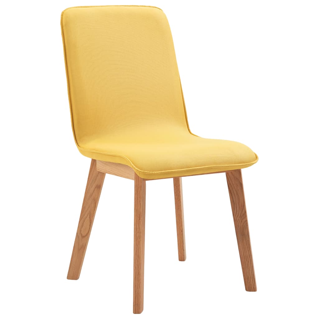 vidaXL virtuves krēsli, 4 gab., dzeltens audums, masīvs ozolkoks