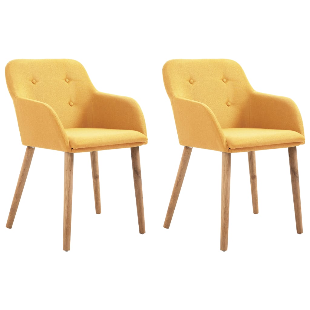 Chaises à manger lot de 2 jaune tissu et chêne massif