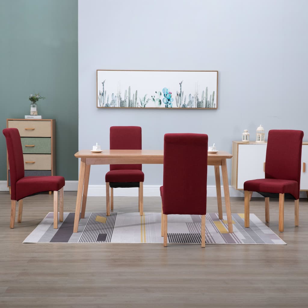 vidaXL Scaune de sufragerie, 4 buc., roșu, material textil vidaXL imagine noua 2022