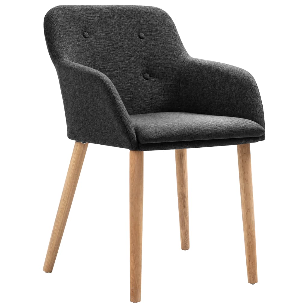 vidaXL Dining Chairs 2 pcs Dark Grey Fabric and Solid Oak Wood