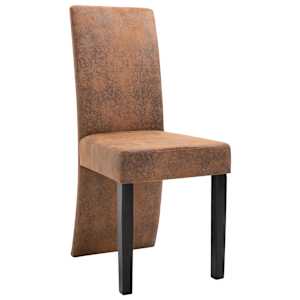 vidaXL Dining Chair Set of 2 Brown Faux Suede Leather, Solid Wood