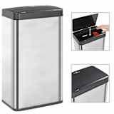 vidaXL affaldsspand med sensor sølvfarvet og sort rustfrit stål 70 l